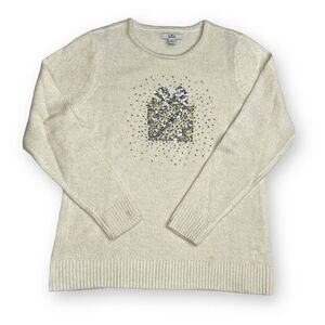 Croft & Barrow Christmas Metallic Sequin Present Shimmer Sweater Medium